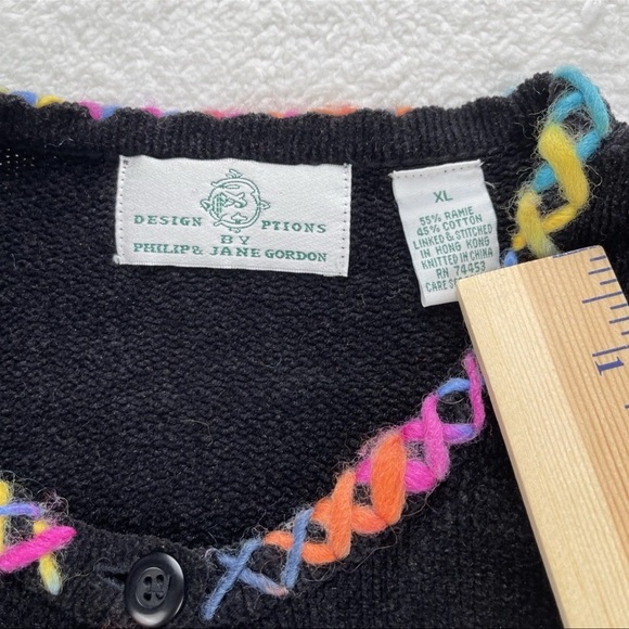 Design Options Philip Jane Gordon Sweater Womens XL Knitted Rooster Cardigan VTG - Picture 5 of 14